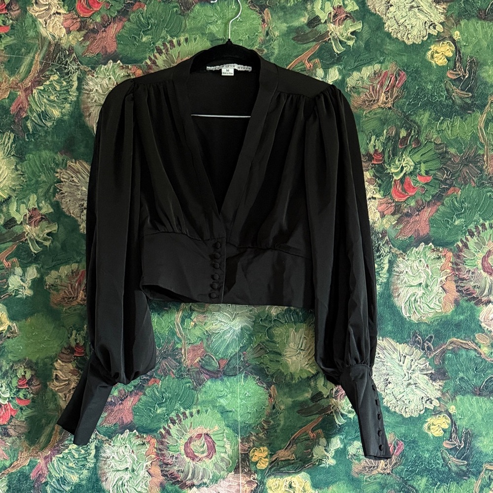 HYFVE Black Cropped Blouse with Button Detail